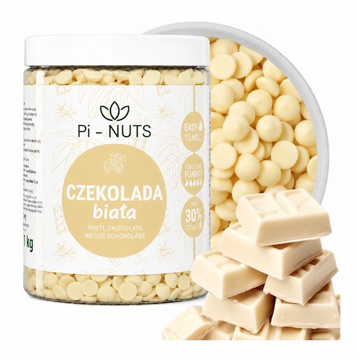 Biała Czekolada 30% bez E476 w dropsach słoik 600g Pi-Nuts