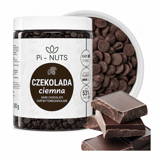 Czekolada Ciemna Deserowa 53% w dropsach słoik 600g bez E476 Pi-Nuts