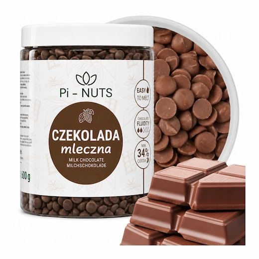 Czekolada Mleczna 34% w dropsach słoik premium 600g Pi-Nuts