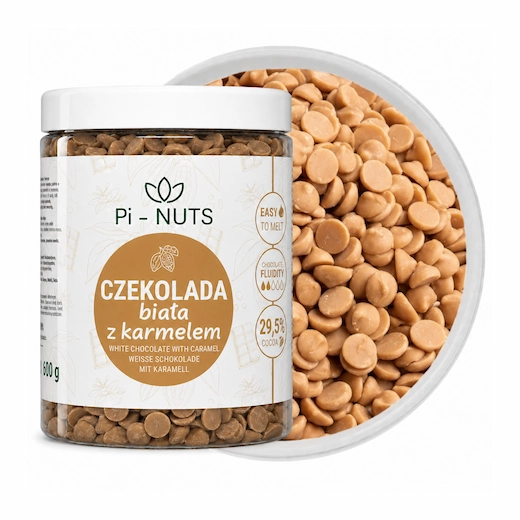 Biała Czekolada z Karmelem dropsy kaletki słoik 600g Pi-Nuts